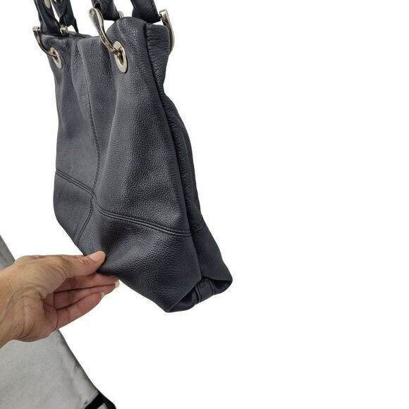 Tignanello Black Pebble Leather Double Shoulder Bag Handbag Purse Rectangle - Picture 7 of 11